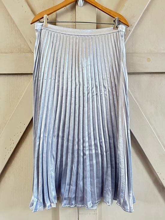 Dkny Dresses & Skirts - DKNY Metallic Silver Pleated Midi Skirt Size 10